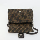 FENDI Zucca Canvas Mamma Baguette Shoulder Bag Brown Black Auth 180861A-16