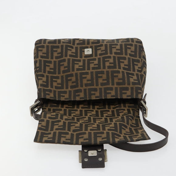 FENDI Zucca Canvas Mamma Baguette Shoulder Bag Brown Black Auth 180861A