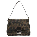 FENDI Zucca Canvas Mamma Baguette Shoulder Bag Brown Black Auth 180861A-2