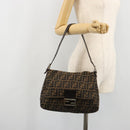 FENDI Zucca Canvas Mamma Baguette Shoulder Bag Brown Black Auth 180861A-25