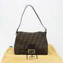 FENDI Zucca Canvas Mamma Baguette Shoulder Bag Brown Black Auth 180861A-26