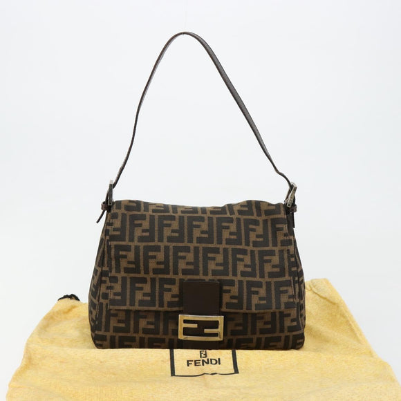 FENDI Zucca Canvas Mamma Baguette Shoulder Bag Brown Black Auth 180861A