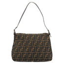 FENDI Zucca Canvas Mamma Baguette Shoulder Bag Brown Black Auth 180861A-3