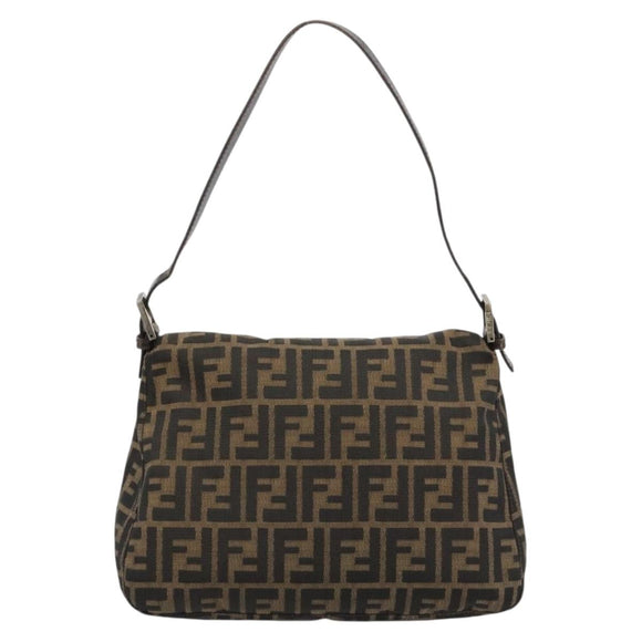 FENDI Zucca Canvas Mamma Baguette Shoulder Bag Brown Black Auth 180861A