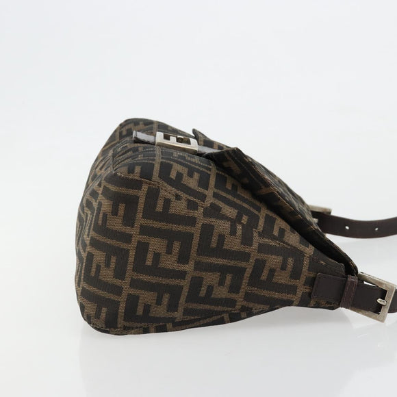 FENDI Zucca Canvas Mamma Baguette Shoulder Bag Brown Black Auth 180861A