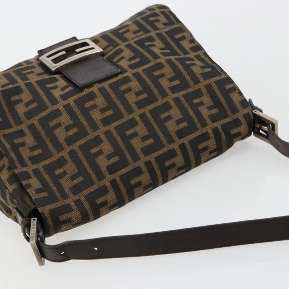 FENDI Zucca Canvas Mamma Baguette Shoulder Bag Brown Black Auth 180861A