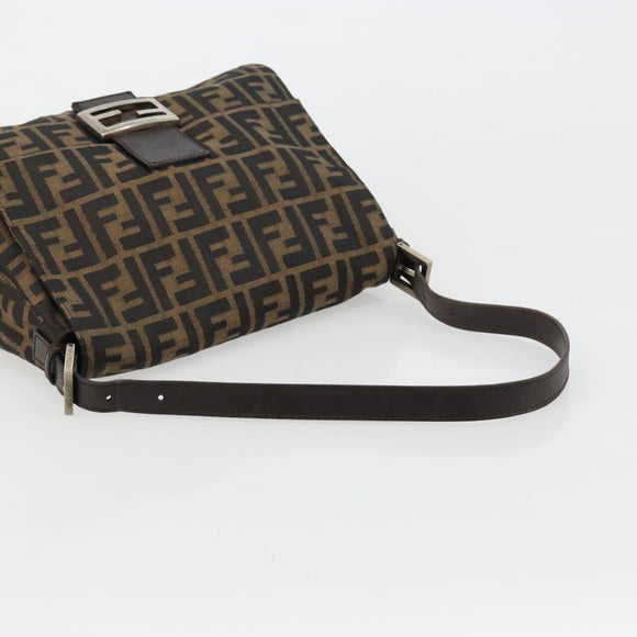 FENDI Zucca Canvas Mamma Baguette Shoulder Bag Brown Black Auth 180861A
