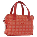 CHANEL New Travel Line Hand Bag Canvas Orange Silver CC Auth 180862-1