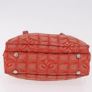 CHANEL New Travel Line Hand Bag Canvas Orange Silver CC Auth 180862-6