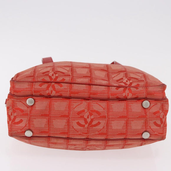 CHANEL New Travel Line Hand Bag Canvas Orange Silver CC Auth 180862