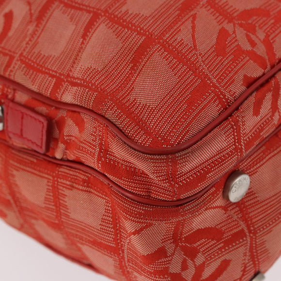 CHANEL New Travel Line Hand Bag Canvas Orange Silver CC Auth 180862