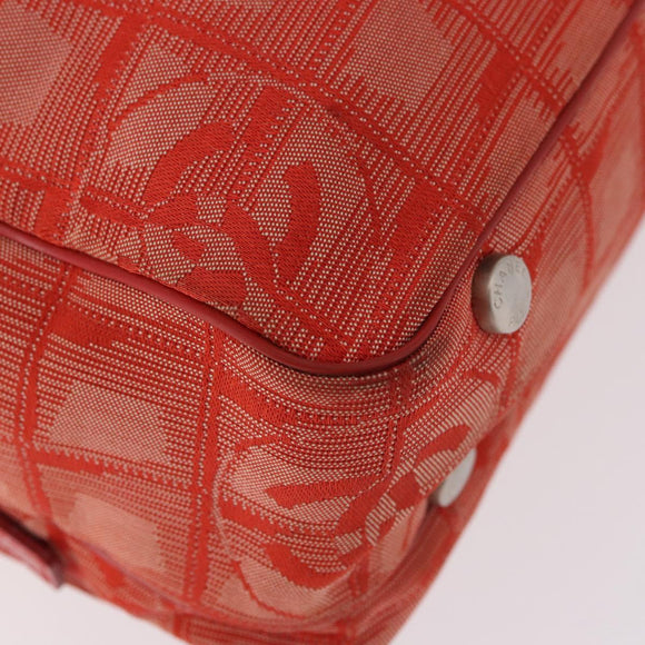 CHANEL New Travel Line Hand Bag Canvas Orange Silver CC Auth 180862