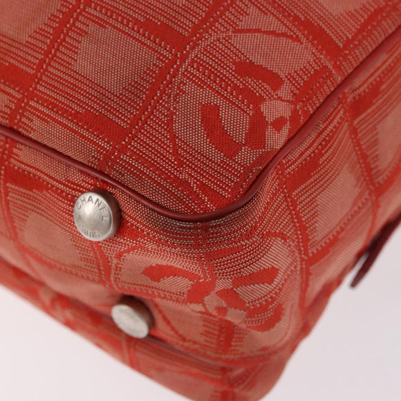 CHANEL New Travel Line Hand Bag Canvas Orange Silver CC Auth 180862