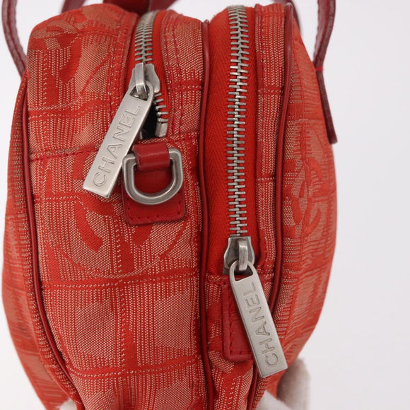 CHANEL New Travel Line Hand Bag Canvas Orange Silver CC Auth 180862