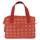 CHANEL New Travel Line Hand Bag Canvas Orange Silver CC Auth 180862-13