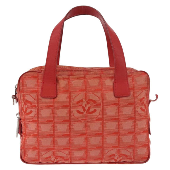 CHANEL New Travel Line Hand Bag Canvas Orange Silver CC Auth 180862