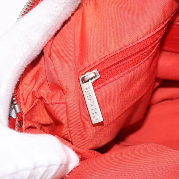 CHANEL New Travel Line Hand Bag Canvas Orange Silver CC Auth 180862