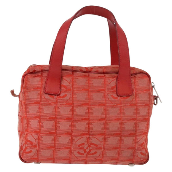 CHANEL New Travel Line Hand Bag Canvas Orange Silver CC Auth 180862