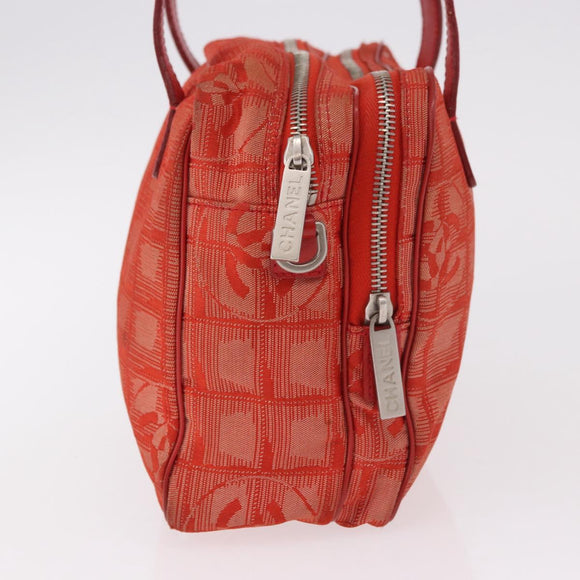 CHANEL New Travel Line Hand Bag Canvas Orange Silver CC Auth 180862