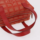 CHANEL New Travel Line Hand Bag Canvas Orange Silver CC Auth 180862-8