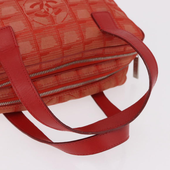 CHANEL New Travel Line Hand Bag Canvas Orange Silver CC Auth 180862