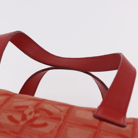 CHANEL New Travel Line Hand Bag Canvas Orange Silver CC Auth 180862