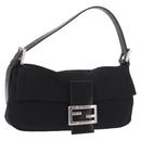FENDI Mamma Baguette Schultertasche Baumwolljersey Schwarz Silber Auth 180863-1