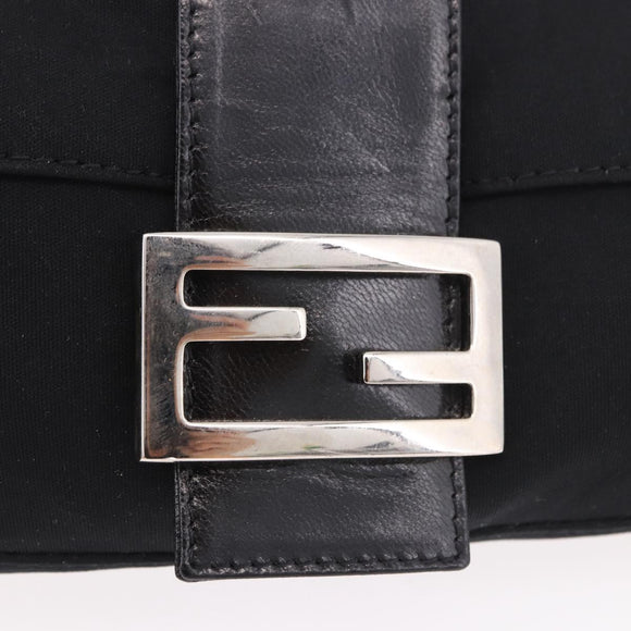 FENDI Mamma Baguette Schultertasche Baumwolljersey Schwarz Silber Auth 180863