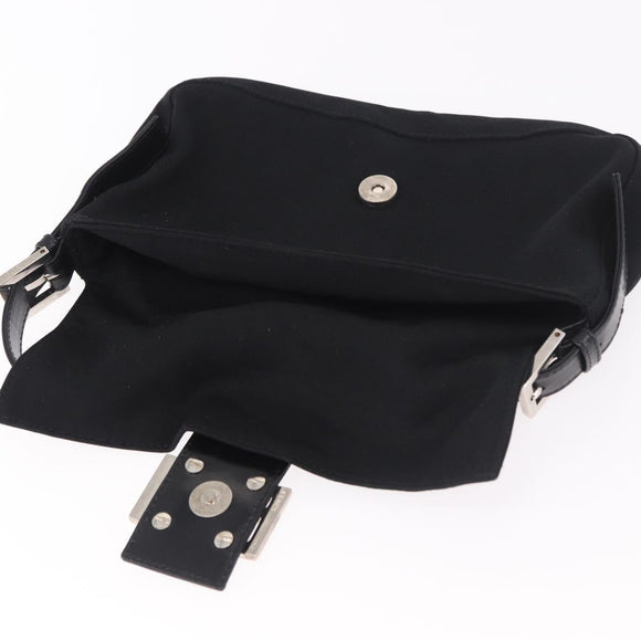 FENDI Mamma Baguette Schultertasche Baumwolljersey Schwarz Silber Auth 180863