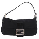 FENDI Mamma Baguette Schultertasche Baumwolljersey Schwarz Silber Auth 180863-2