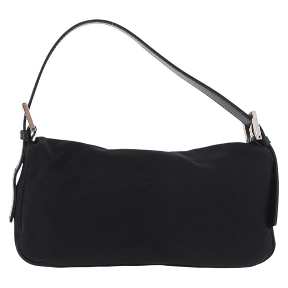 FENDI Mamma Baguette Schultertasche Baumwolljersey Schwarz Silber Auth 180863