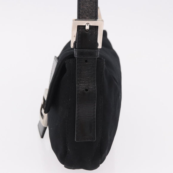 FENDI Mamma Baguette Schultertasche Baumwolljersey Schwarz Silber Auth 180863