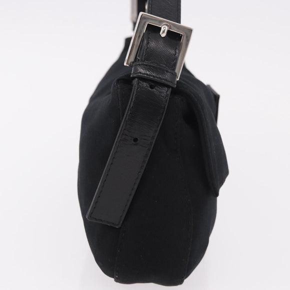 FENDI Mamma Baguette Schultertasche Baumwolljersey Schwarz Silber Auth 180863