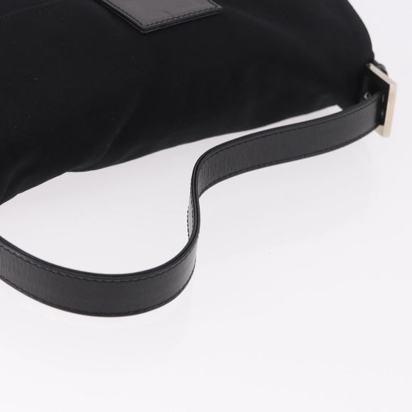 FENDI Mamma Baguette Schultertasche Baumwolljersey Schwarz Silber Auth 180863
