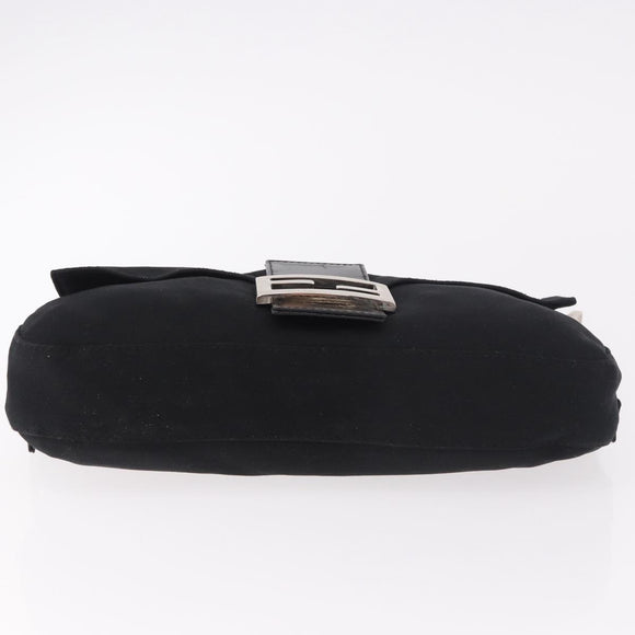 FENDI Mamma Baguette Schultertasche Baumwolljersey Schwarz Silber Auth 180863