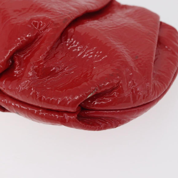 PRADA Pouch Patent leather Red Gold Auth 180864