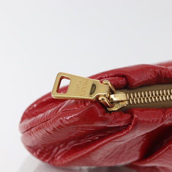 PRADA Pouch Patent leather Red Gold Auth 180864