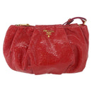 PRADA Pouch Patent leather Red Gold Auth 180864-13