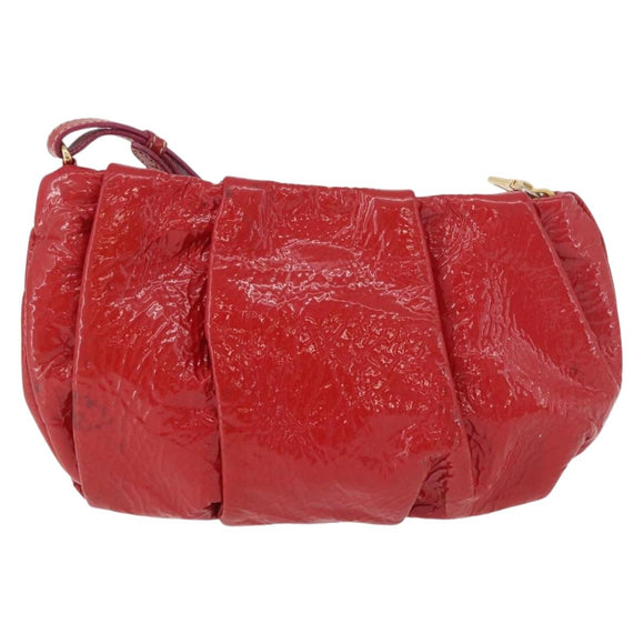PRADA Pouch Patent leather Red Gold Auth 180864