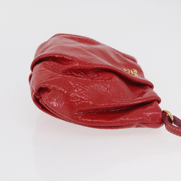 PRADA Pouch Patent leather Red Gold Auth 180864