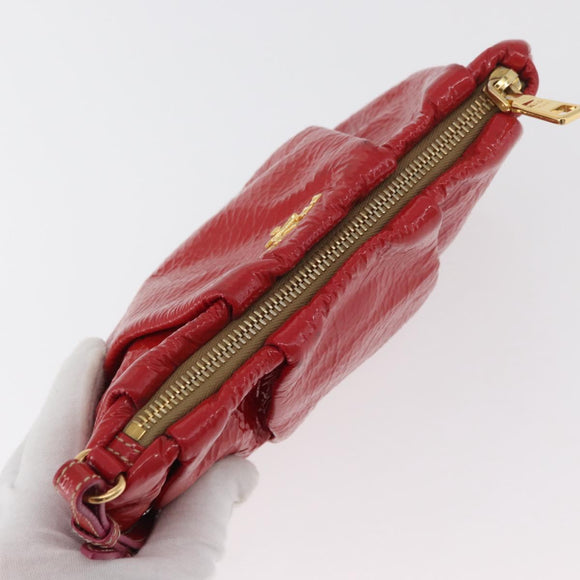 PRADA Pouch Patent leather Red Gold Auth 180864