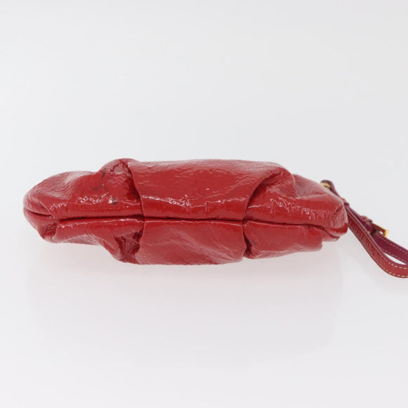 PRADA Pouch Patent leather Red Gold Auth 180864