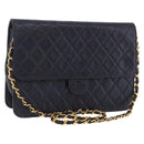 CHANEL Matelasse Chain Shoulder Bag Lamb Skin Black Gold CC Auth 180868-1