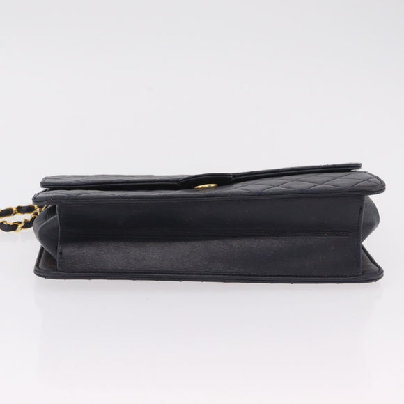 CHANEL Matelasse Chain Shoulder Bag Lamb Skin Black Gold CC Auth 180868