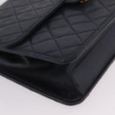 CHANEL Matelasse Chain Shoulder Bag Lamb Skin Black Gold CC Auth 180868-12