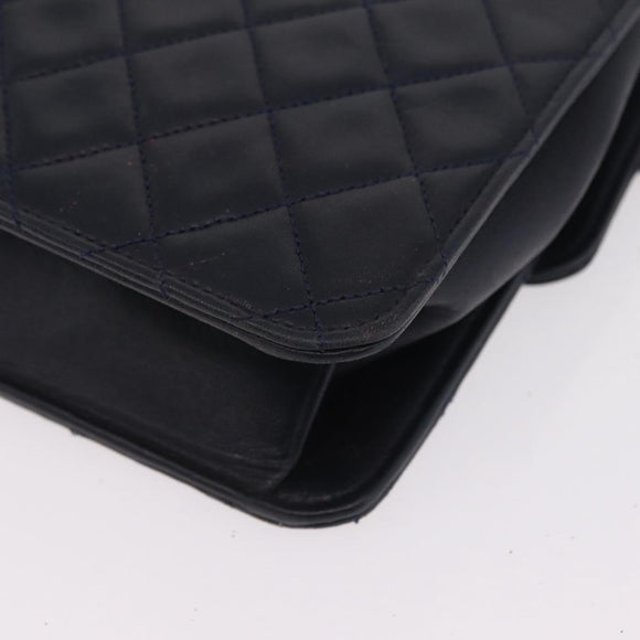 CHANEL Matelasse Chain Shoulder Bag Lamb Skin Black Gold CC Auth 180868