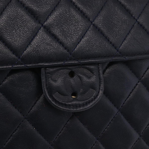 CHANEL Matelasse Chain Shoulder Bag Lamb Skin Black Gold CC Auth 180868