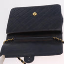 CHANEL Matelasse Chain Shoulder Bag Lamb Skin Black Gold CC Auth 180868-17