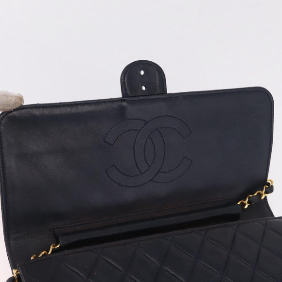 CHANEL Matelasse Chain Shoulder Bag Lamb Skin Black Gold CC Auth 180868