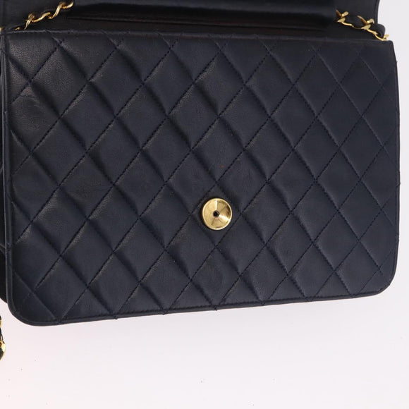 CHANEL Matelasse Chain Shoulder Bag Lamb Skin Black Gold CC Auth 180868